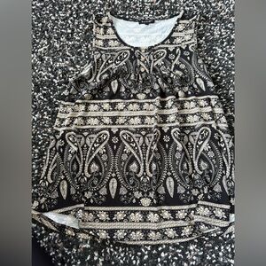 Black and Cream Patterned Sleeveless Top
